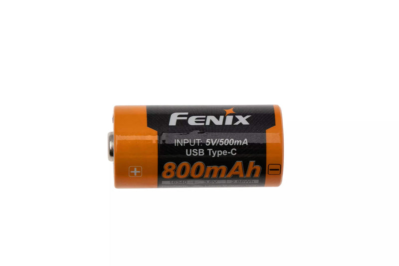 Fenix 16340 800mAh USB Rechargeable Battery, ARB-L16-800UP Type-C Port, Lithium Ion Rechargeable Battery