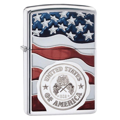 Zippo America Stamp on Flag Lighter in India, Wind Proof Pocket Size Lighters Online, Best Pocket Size Best Lighter in India, Zippo India