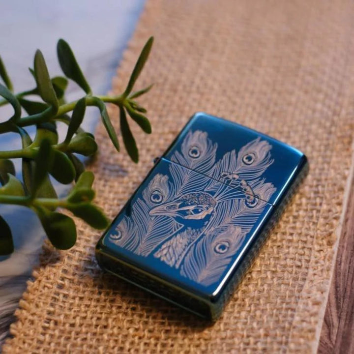Zippo High Polish Teal Peacock - Buy Zippo In India with Engraving