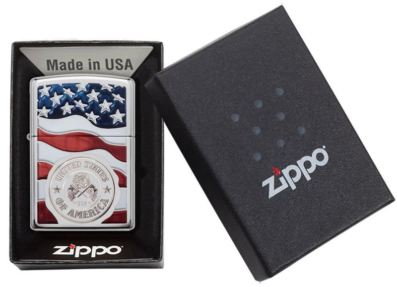 Zippo America Stamp on Flag Lighter in India, Wind Proof Pocket Size Lighters Online, Best Pocket Size Best Lighter in India, Zippo India