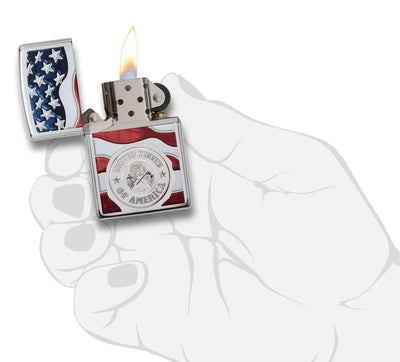 Zippo America Stamp on Flag Lighter in India, Wind Proof Pocket Size Lighters Online, Best Pocket Size Best Lighter in India, Zippo India