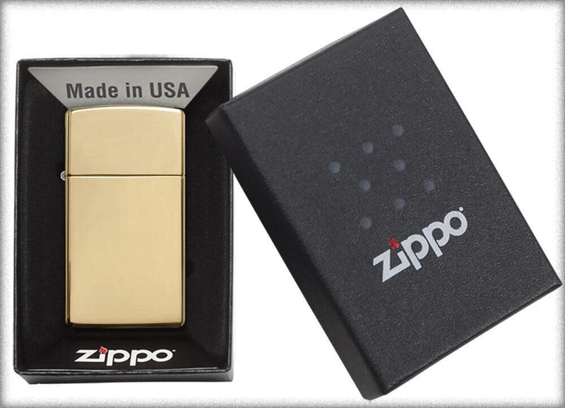 Buy authentic Slim High Polish Brass zippo lighter in India with personalized name and logo laser engraving.