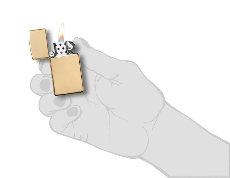 Buy authentic Slim High Polish Brass zippo lighter in India with personalized name and logo laser engraving.