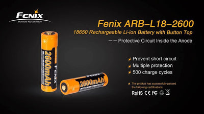 Fenix 18650 Battery Button top Rechargeable 2600mAh Battery buy online in India on www.ledflashlights.in
