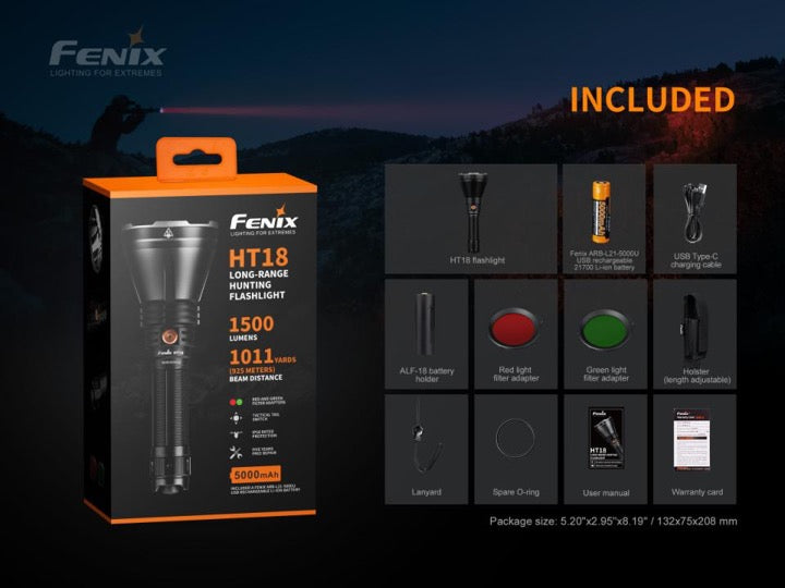 Fenix HT18 LED SpotLight In India, 1km Long Range Powerful Torch, Spot Light Rechargeable Searchlight for Outdoors, Hunting Treks, Policing, Red and Green Filters Light