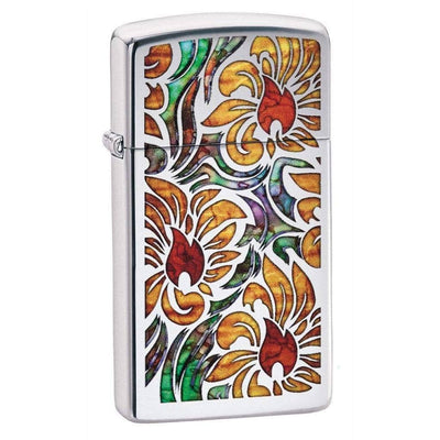 Zippo Slim Fusion Floral Design, Zippo 29702 Lighter, High Polish Chrome Pocket Size Best Lighter in India, Zippo India