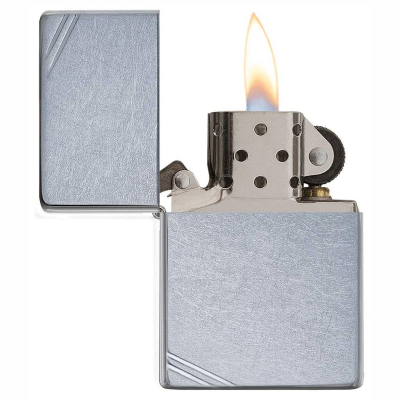 Zippo Classic Street Chrome Lighter with Slashes, Zippo 267 Lighter, Pocket Size Best Windproof Lighter in India, Zippo India