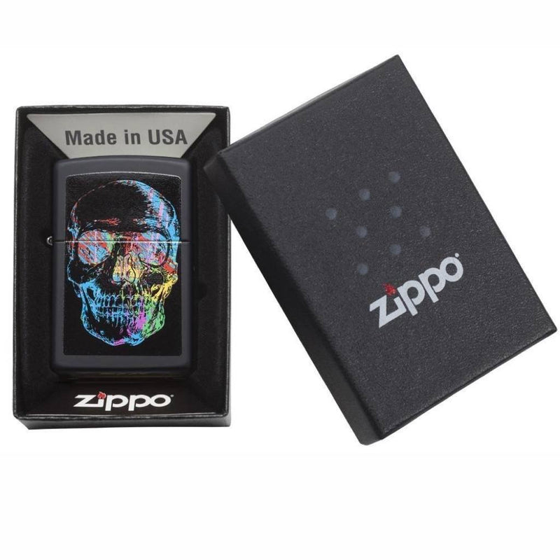 Zippo Colourful Skull Black Matte Lighter, Zippo 28042 Lighter, Pocket Size Best Windproof Lighter in India, Zippo India