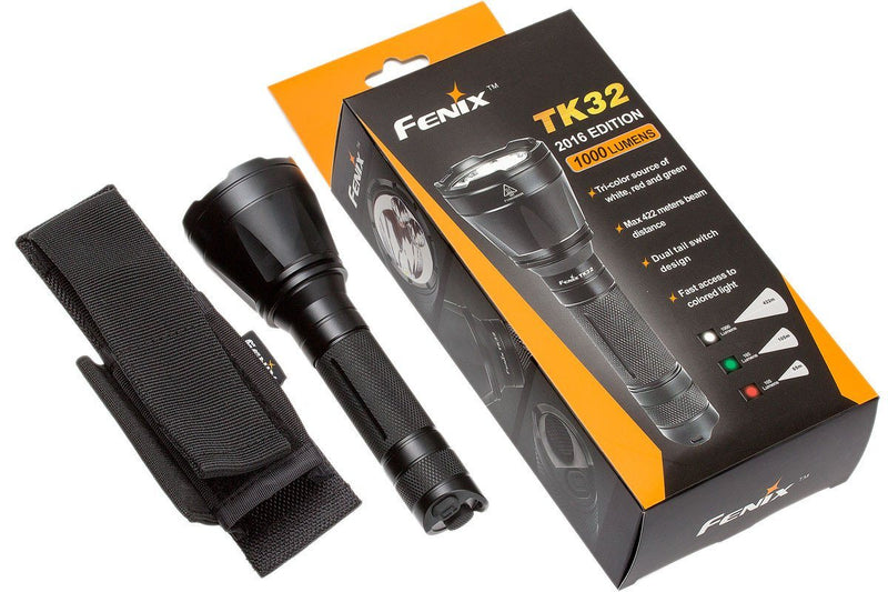 Fenix TK32 LED Flashlight in India, 1000 Lumens Powerful Light, Long range outdoor tactical torch in India, High performance Tri Color Light with Red, Green and white LEDs